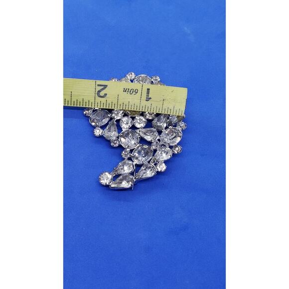 Vintage Rhinestone Brooch Clear Crystal Silver Tone Huge Size Foil Open Backed - Picture 8 of 8